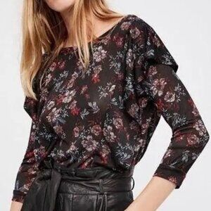 Free People Dock Street Floral Ruffle Sleeve blouse